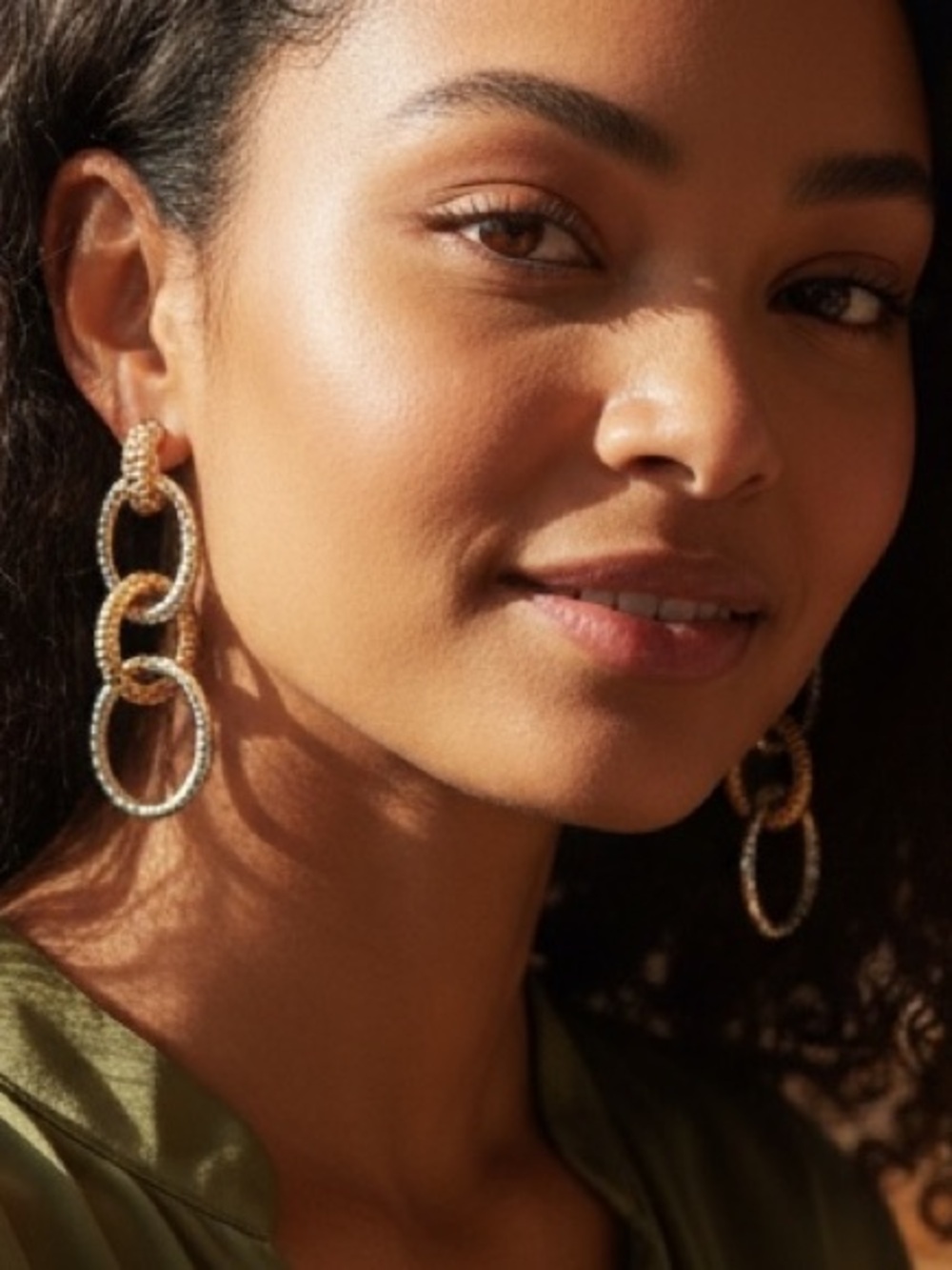 House of Harlow 1960 Mixed Metal Textured Interlocking Link Drop Earrings